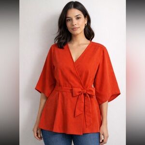 City Chic Obi Tie Top in Melon
